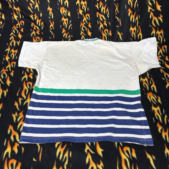Vintage Hang Ten Regatta Mens Striped TShirt Oversized Small Flags Regatta STAIN - Picture 5 of 8